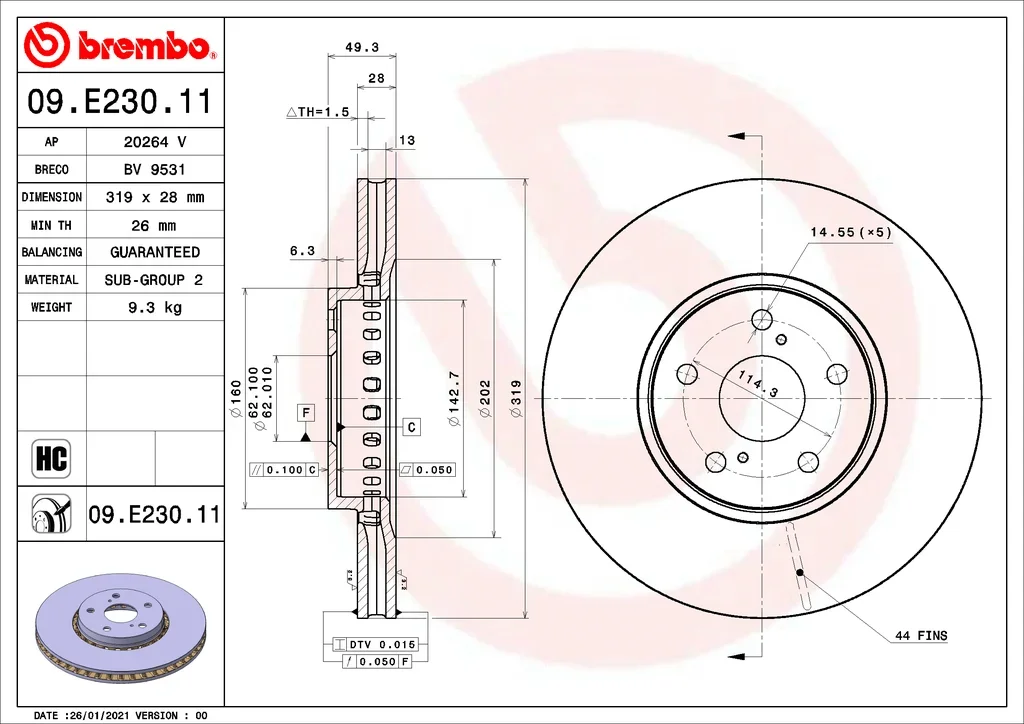 09.E230.11 BREMBO Тормозной диск (фото 1)