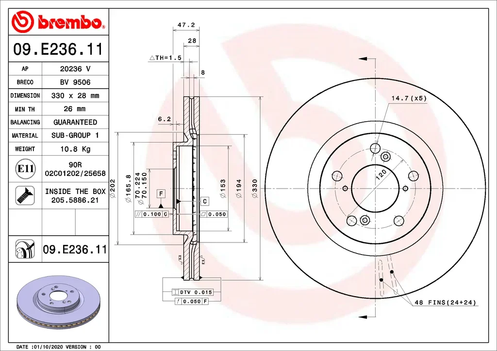 09.E236.11 BREMBO Тормозной диск (фото 1)
