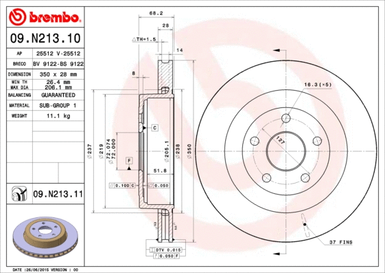 09.N213.11 BREMBO Тормозной диск (фото 1)