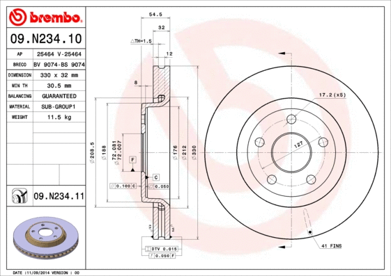 09.N234.11 BREMBO Тормозной диск (фото 1)