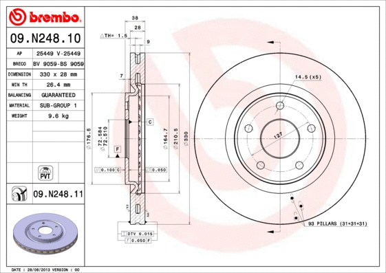 09.N248.11 BREMBO Тормозной диск (фото 1)