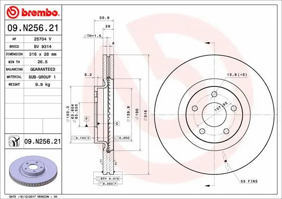 09.N256.21 BREMBO Тормозной диск (фото 1)