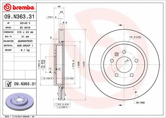 09.N363.31 BREMBO Тормозной диск (фото 1)