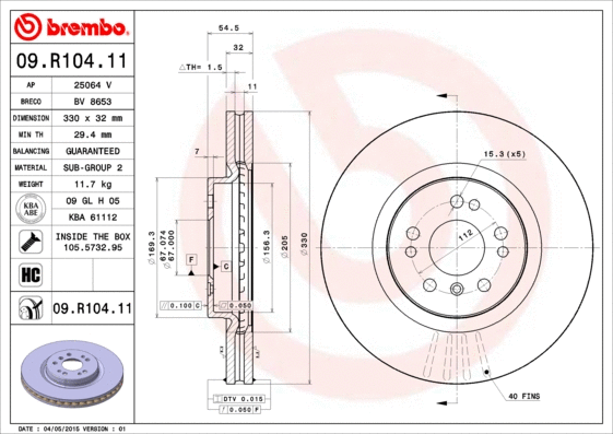 09.R104.11 BREMBO Тормозной диск (фото 1)