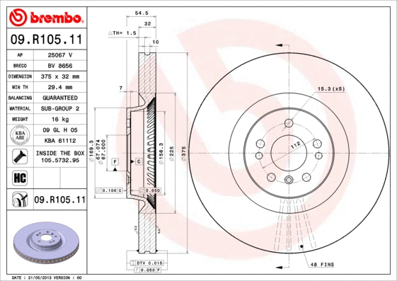 09.R105.11 BREMBO Тормозной диск (фото 1)
