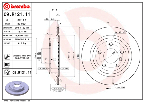 09.R121.11 BREMBO Тормозной диск (фото 1)