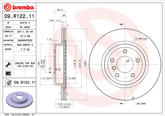 09.R122.11 BREMBO Тормозной диск (фото 1)