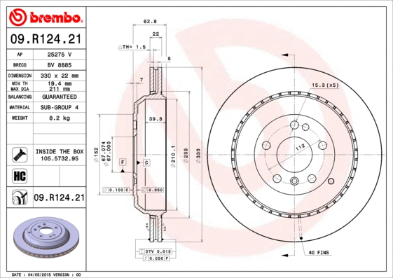 09.R124.21 BREMBO Тормозной диск (фото 1)