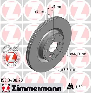 150.3488.20 ZIMMERMANN Тормозной диск (фото 1)
