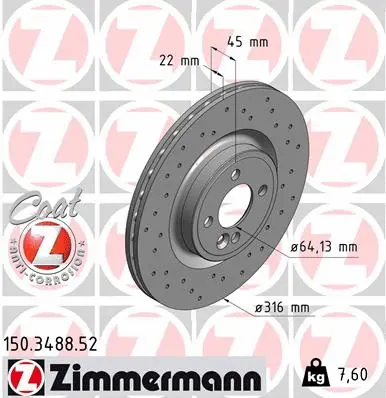 150.3488.52 ZIMMERMANN Тормозной диск (фото 1)