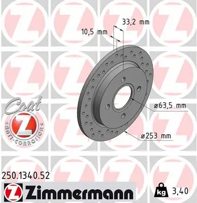 250.1340.52 ZIMMERMANN Тормозной диск (фото 1)