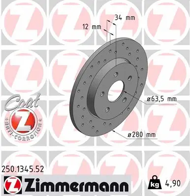 250.1345.52 ZIMMERMANN Тормозной диск (фото 1)