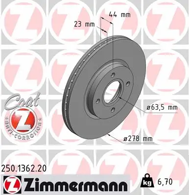 250.1362.20 ZIMMERMANN Тормозной диск (фото 1)