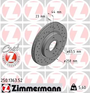 250.1363.52 ZIMMERMANN Тормозной диск (фото 1)