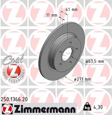 250.1366.20 ZIMMERMANN Тормозной диск (фото 1)