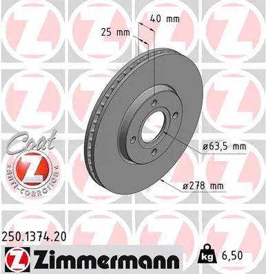 250.1374.20 ZIMMERMANN Тормозной диск (фото 1)