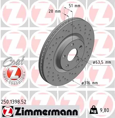 250.1398.52 ZIMMERMANN Тормозной диск (фото 1)