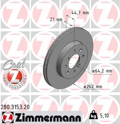 280.3153.20 ZIMMERMANN Тормозной диск (фото 1)