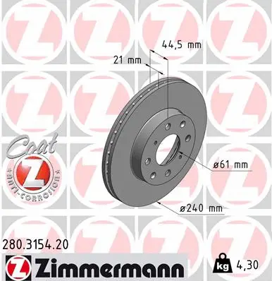 280.3154.20 ZIMMERMANN Тормозной диск (фото 1)
