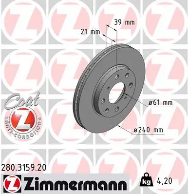 280.3159.20 ZIMMERMANN Тормозной диск (фото 1)