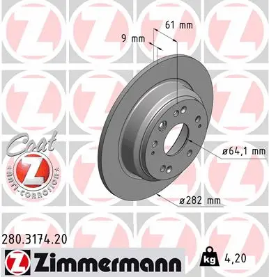 280.3174.20 ZIMMERMANN Тормозной диск (фото 1)