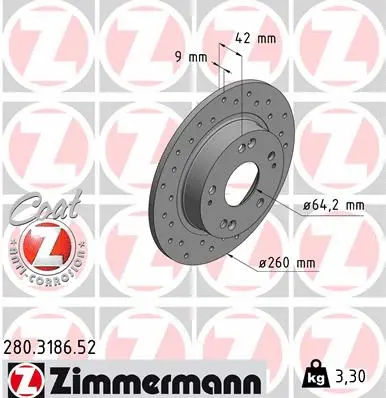 280.3186.52 ZIMMERMANN Тормозной диск (фото 1)