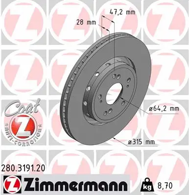 280.3191.20 ZIMMERMANN Тормозной диск (фото 1)