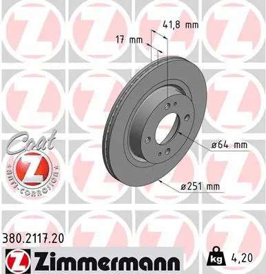 380.2117.20 ZIMMERMANN Тормозной диск (фото 1)