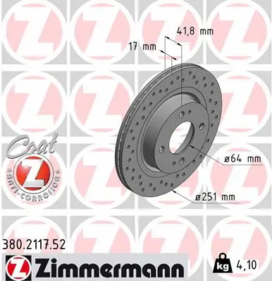 380.2117.52 ZIMMERMANN Тормозной диск (фото 1)