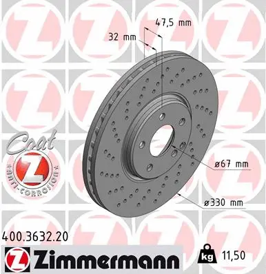 400.3632.20 ZIMMERMANN Тормозной диск (фото 1)