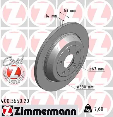 400.3650.20 ZIMMERMANN Тормозной диск (фото 1)