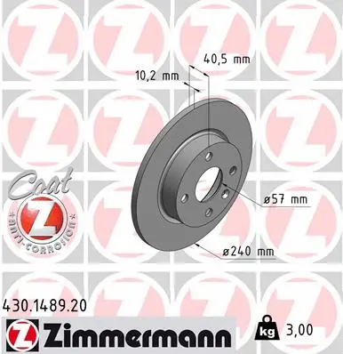430.1489.20 ZIMMERMANN Тормозной диск (фото 1)