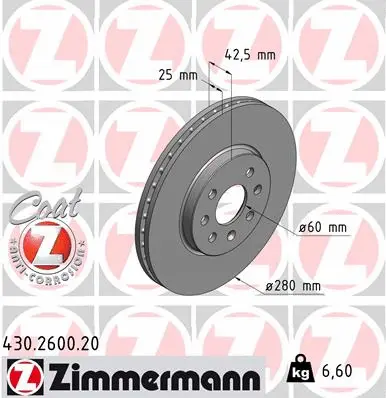 430.2600.20 ZIMMERMANN Тормозной диск (фото 1)