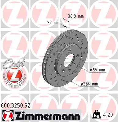 600.3250.52 ZIMMERMANN Тормозной диск (фото 1)