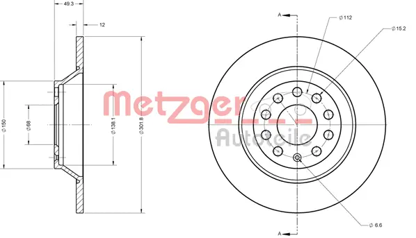 6110136 METZGER Тормозной диск (фото 2)