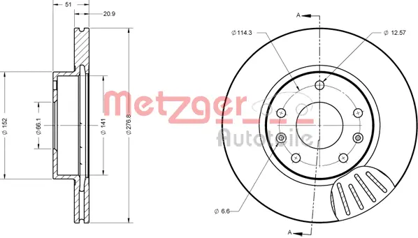 6110430 METZGER Тормозной диск (фото 2)