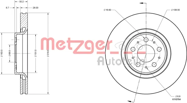 6110764 METZGER Тормозной диск (фото 2)