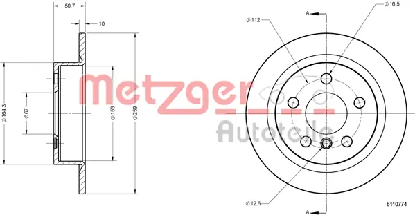 6110774 METZGER Тормозной диск (фото 2)