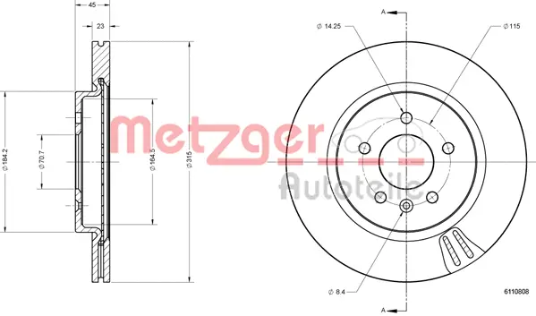 6110808 METZGER Тормозной диск (фото 2)