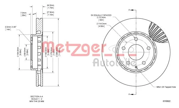 6110922 METZGER Тормозной диск (фото 2)