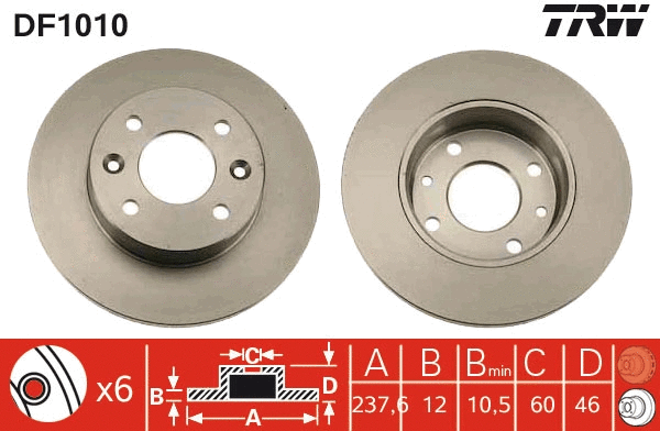 DF1010 TRW Тормозной диск (фото 1)