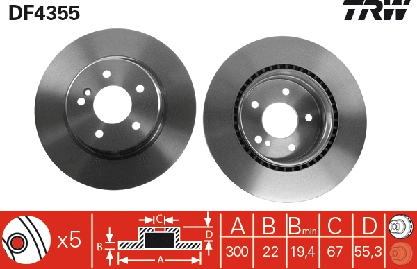 DF4355 TRW Тормозной диск (фото 1)