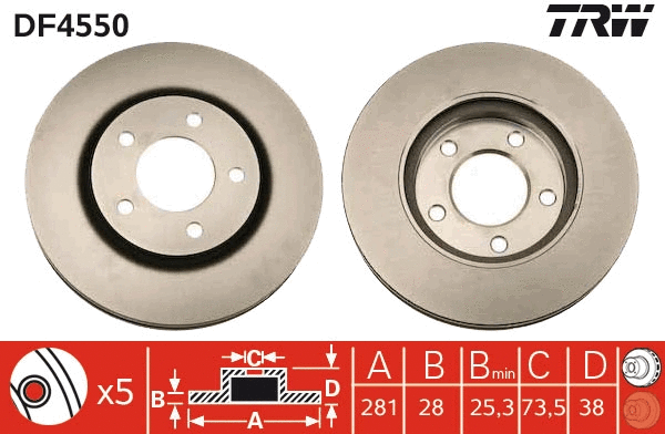 DF4550 TRW Тормозной диск (фото 1)