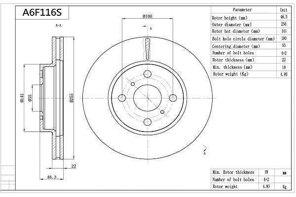 A6F116S AISIN Тормозной диск (фото 1)