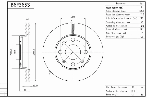 B6F365S AISIN Тормозной диск (фото 1)