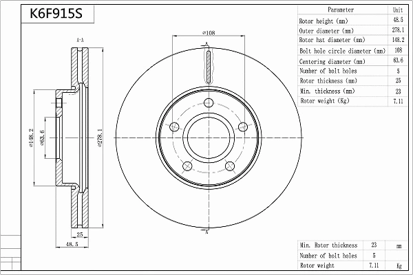 K6F915S AISIN Тормозной диск (фото 1)