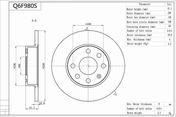 Q6F980S AISIN Тормозной диск (фото 1)