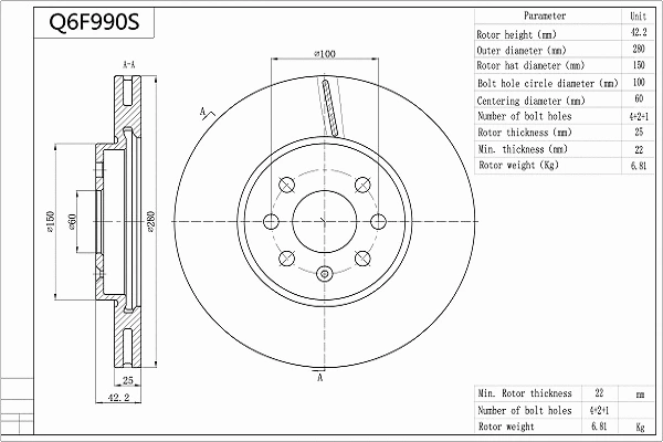 Q6F990S AISIN Тормозной диск (фото 1)