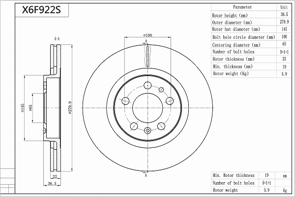 X6F922S AISIN Тормозной диск (фото 1)