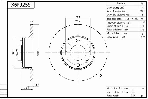 X6F925S AISIN Тормозной диск (фото 1)